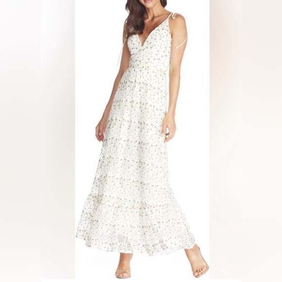 NWT Dress the Population Sunny Floral Maxi Dress Embroidered White Sz Medium - Picture 2 of 12